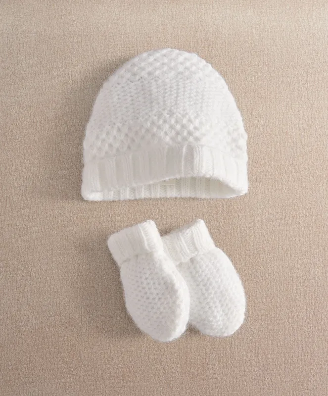 Mamas & Papas White Knitted Hats & Mitts
