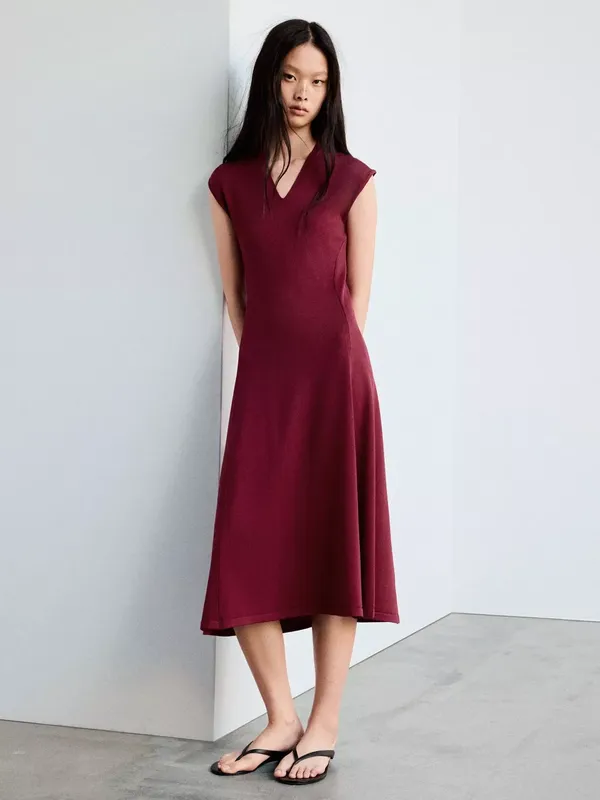 Mango V-Neck Knitted Midi Dress