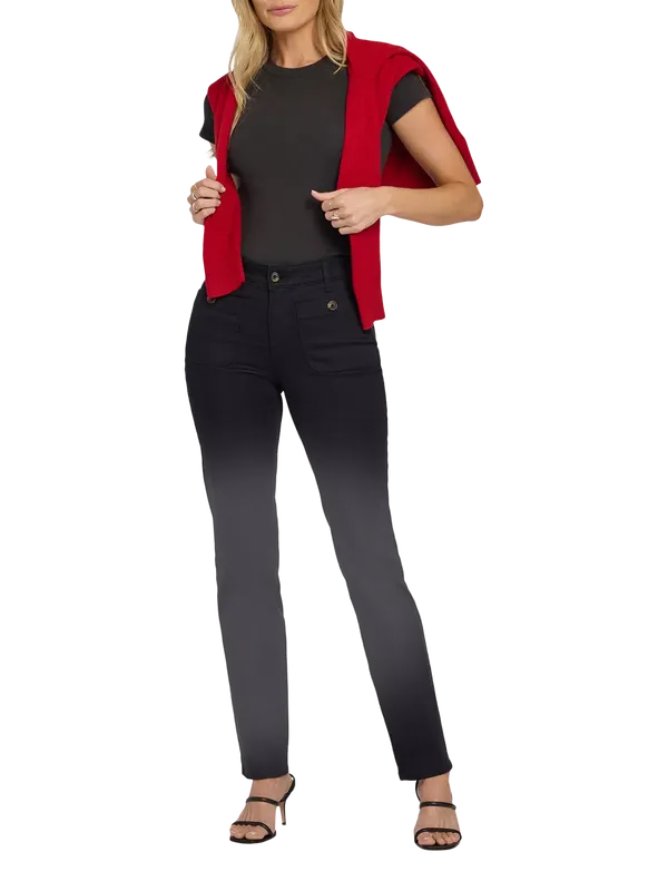 NYDJ Marilyn Straight Leg Jeans With Front Button Patch Pockets