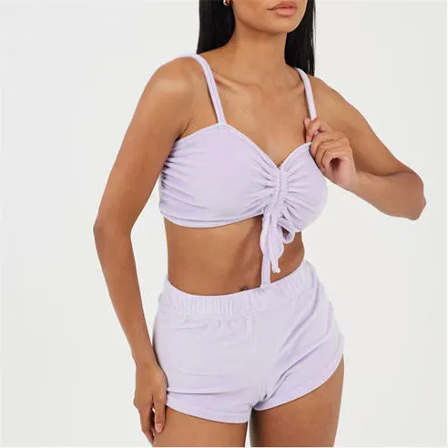 Brave Soul Womens Velour Bralette and Matching Shorts Lounge Set