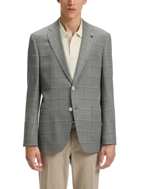 BOSS Regular Fit Wool Blend Check Suit Jacket, Green/Multi