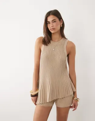 knitted pleated asymmetric top in stone