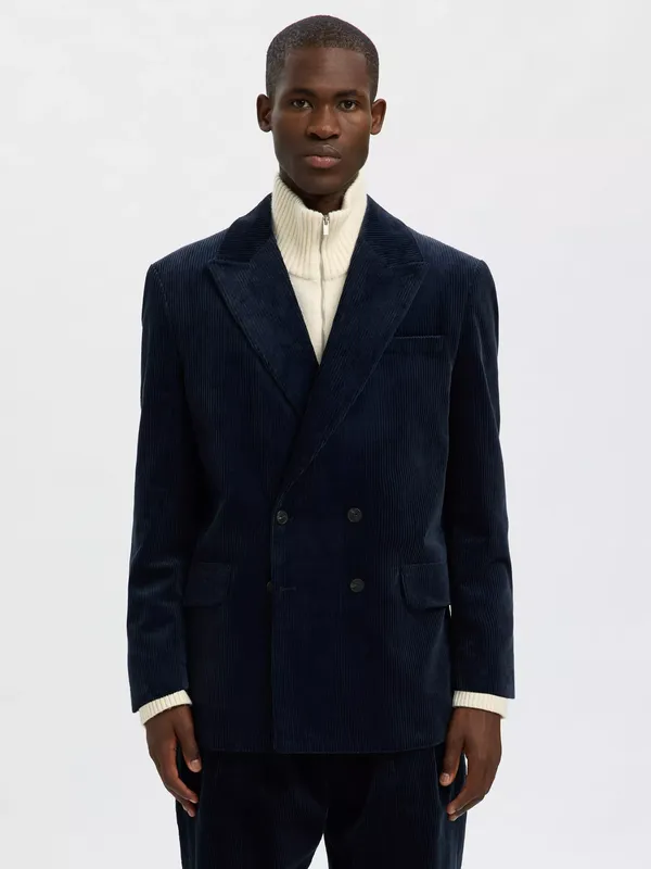 Selected Matteo Double Breasted Corduroy Suit Jacket, Dark Petrol