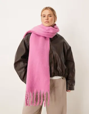 super soft solid tassel scarf in bright pink