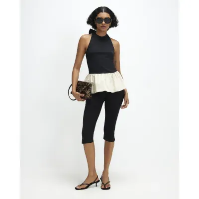 Black Racer Neck Hybrid Peplum Top