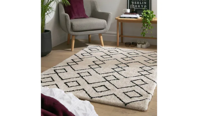 Habitat Diamond Tufted Cream & Black Rug - 120x170cm