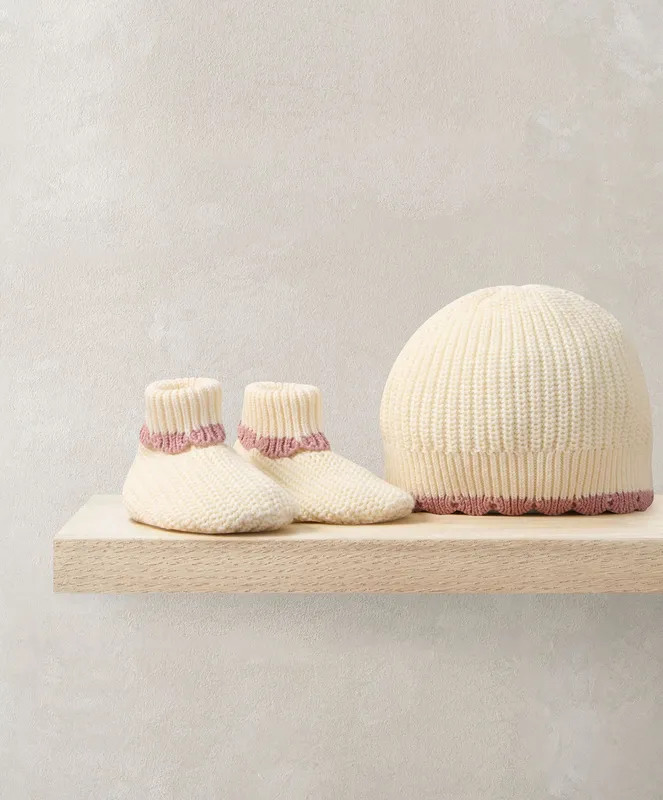 Mamas & Papas Pink Knitted Hat & Booties