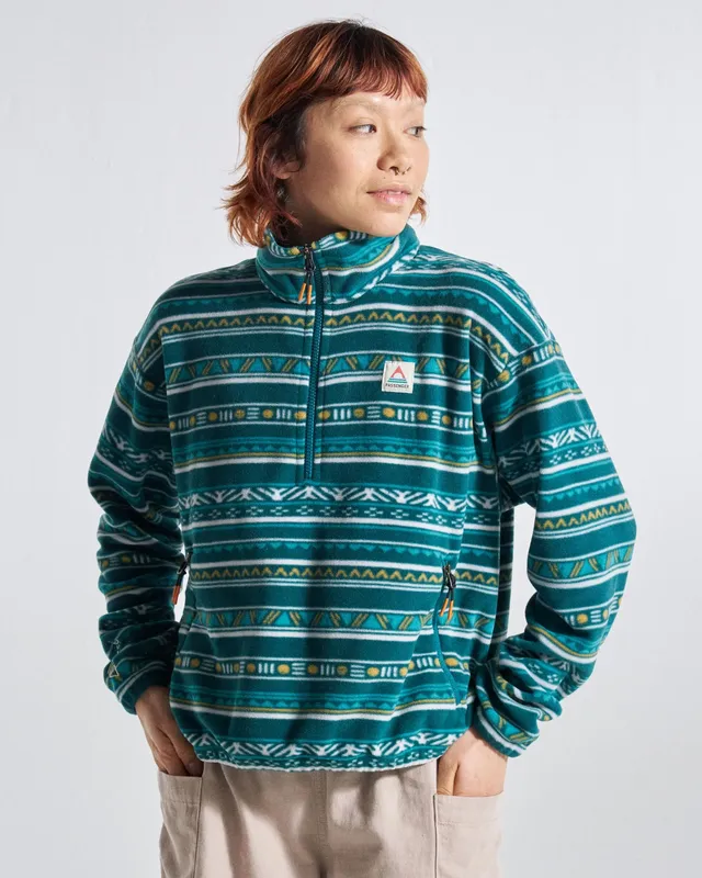 Passenger Clothing Ayla Micro Polartec® 1/4 Zip Fleece - Geo Stripe Mediterranean