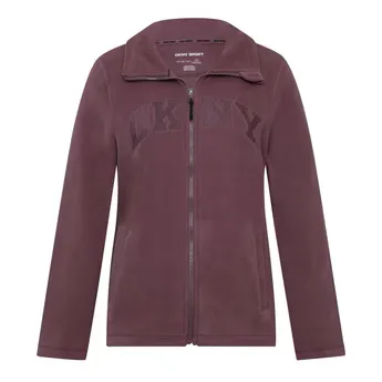DKNY Womens Varsity Embroidered Full Zip Fleece Top