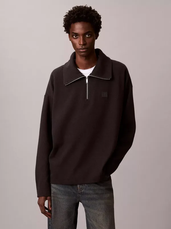 Calvin Klein Brushed Cotton Blend Quarter-Zip Jumper, Black