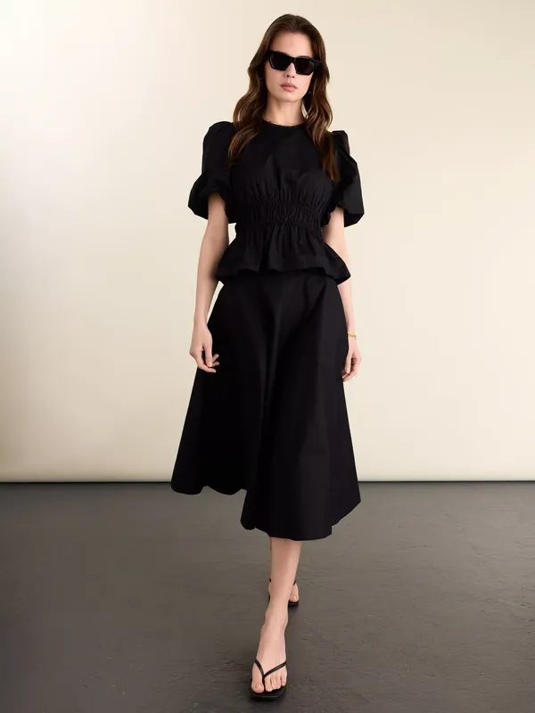 Baukjen Loretta Organic Cotton Midi Skirt, Caviar Black