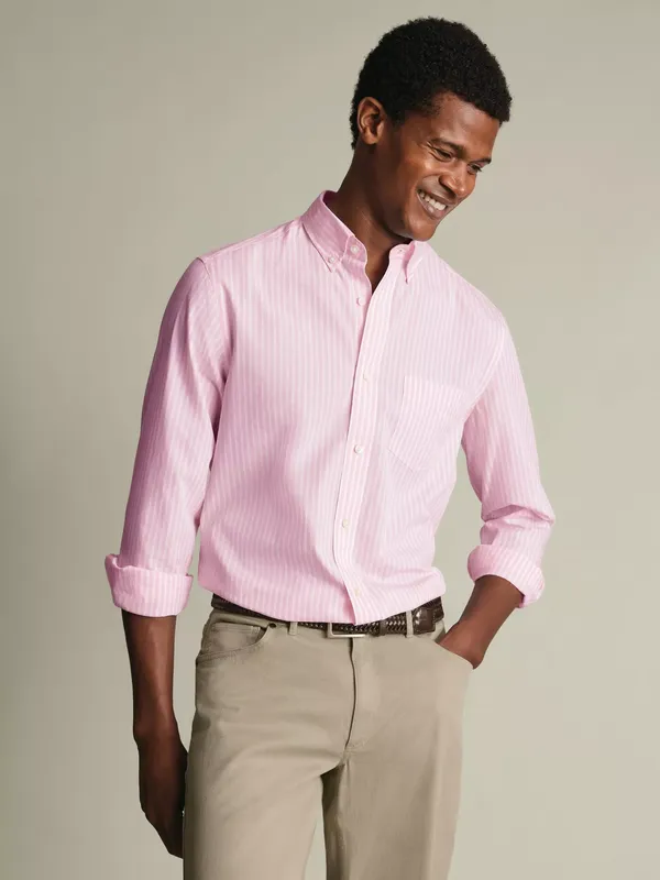 Charles Tyrwhitt Striped Washed Poplin Cotton Shirt