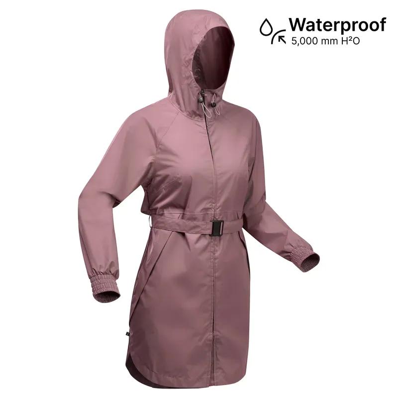 QUECHUA Women’s waterproof hiking jacket, Raincut Long - Pink