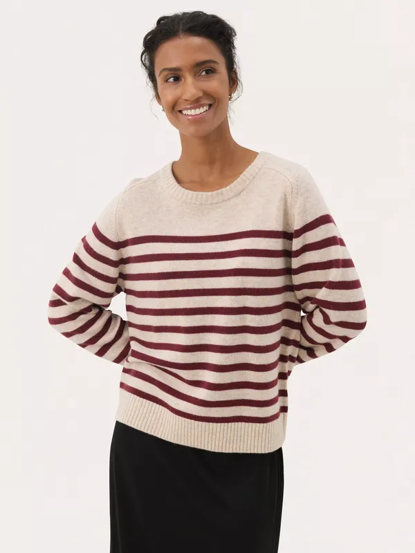 Part Two Niaka Stripe Wool Blend Jumper, Tawny Port