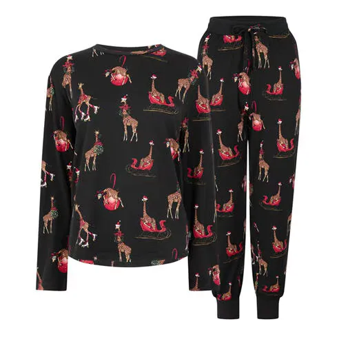 CHELSEA PEERS Women's Jersey Long-Sleeve Crew-Neck Top and Trousers Pyjama Set