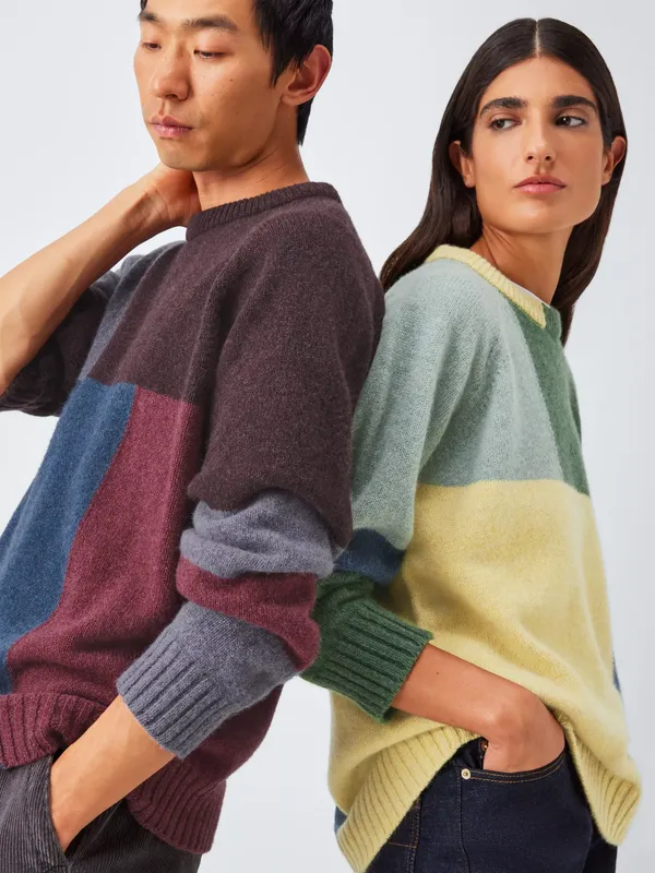 John Lewis Closed Loop Initiative Recycled Wool Crew Neck Colour Block Jumper