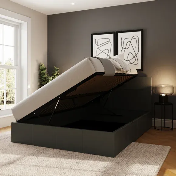 Side Lift Ottoman Bed, Faux Leather