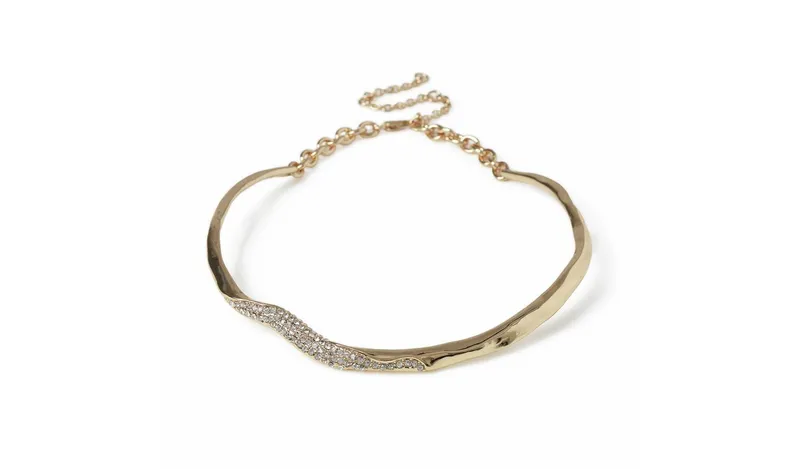 Freedom Gold-tone Waved Crystal Torque Necklace