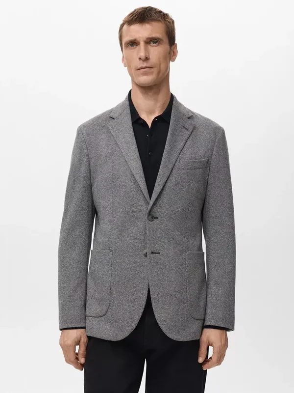 Mango Aneto Single Breasted Blazer, Light Grey