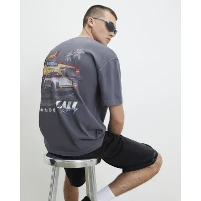 Grey Oversized Fit Cotton Cali Car T-Shirt