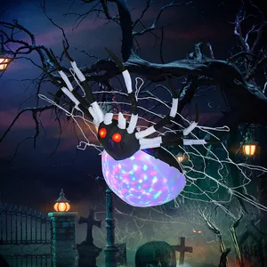 HOMCOM 5FT Long Hanging Halloween Inflatable Spider with Built-in LED Lights - Black