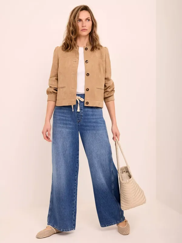 Mint Velvet Tie Waist Wide Leg Jeans, Blue/Multi