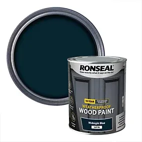 Ronseal 10 Year Weatherproof Wood Paint Midnight blue Satin Deep base Exterior Doors & windows Protector Wood paint, 750ml Tin