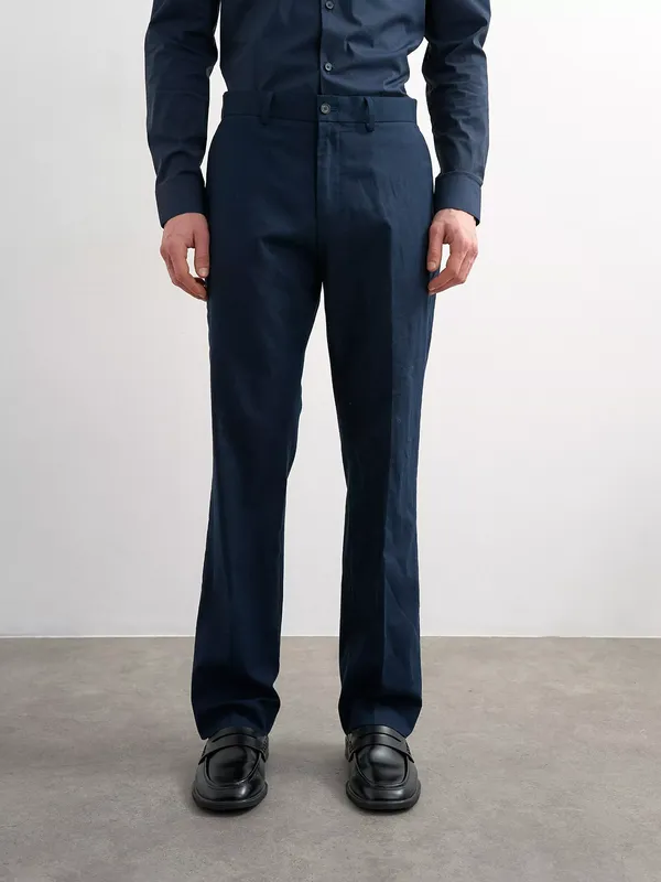 Topman Straight Fit Linen Blend Trousers, Navy