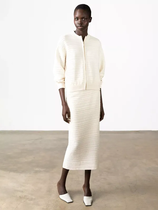 French Connection Mayim Ribbed Knit Midi Skirt, Porcelain Cream