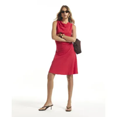 Red Halter Neck Textured Mini Dress