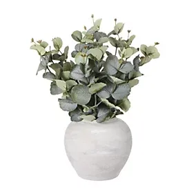 43cm Euculyptus Pot with artificial plant in Grey Rustic Ceramic Vase