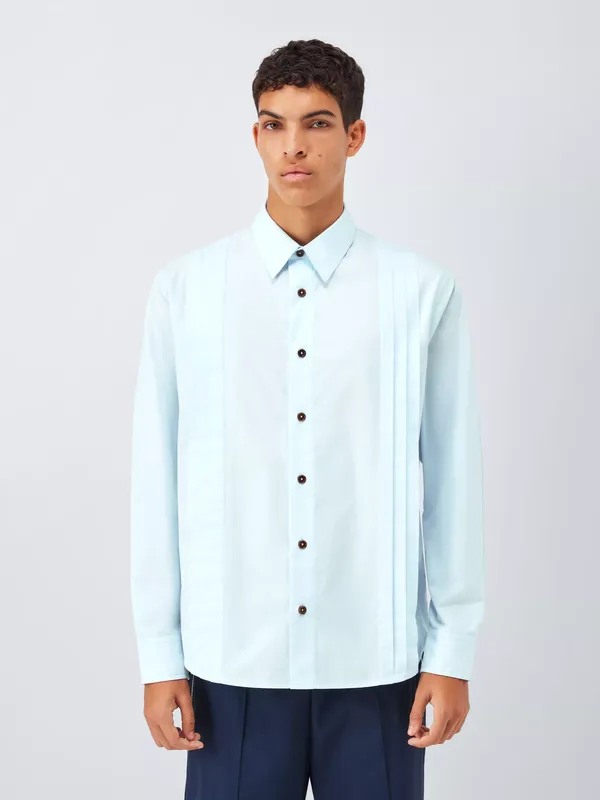 John Lewis x LABRUM Pleated Cotton Twill Shirt, Illusion Blue