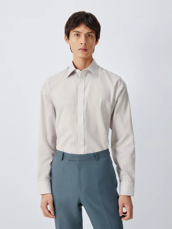 John Lewis Striped Slub Cotton Slim Fit Shirt, Neutral