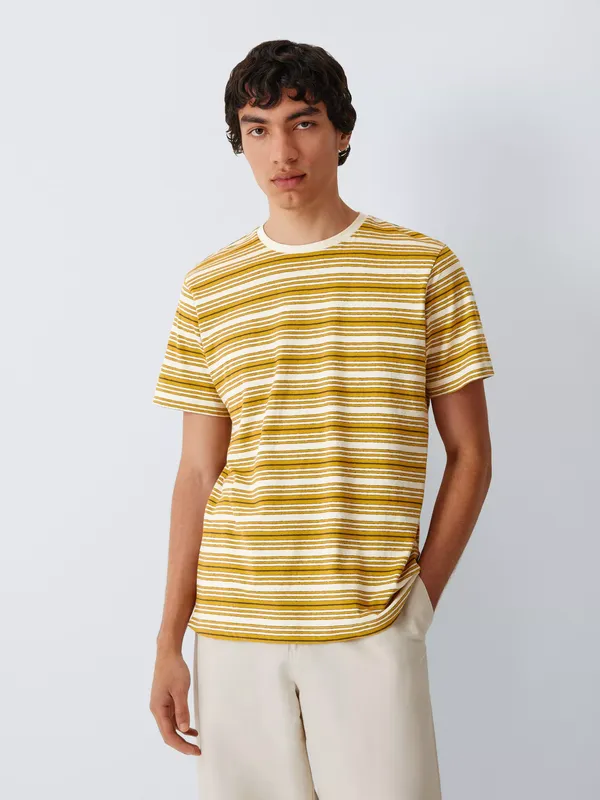 John Lewis Striped Cotton Rich T-Shirt, Chai Tea/Egret