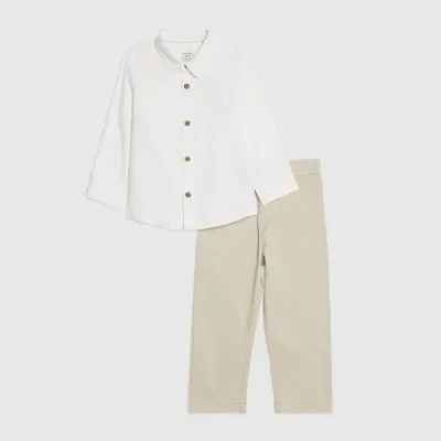 Mini Boys White Shirt And Chino Trousers Set