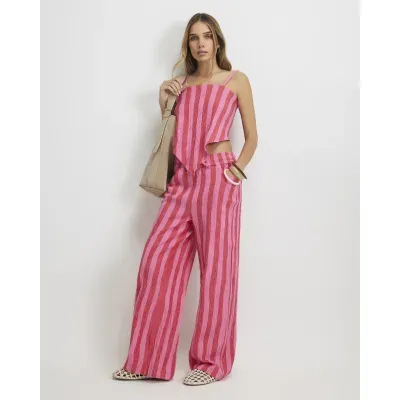 Pink Stripe Pull On PJ Style Trousers