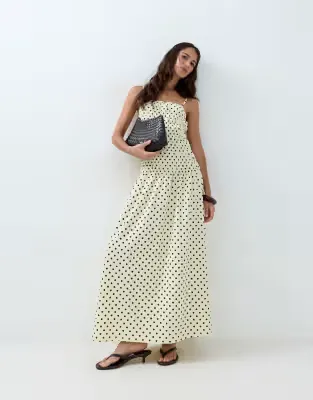 ruched waist maxi dress in yellow spot