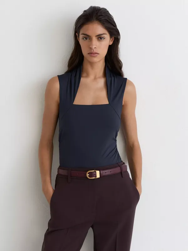 Reiss Harri Square Neack Sleeveless Top, Navy