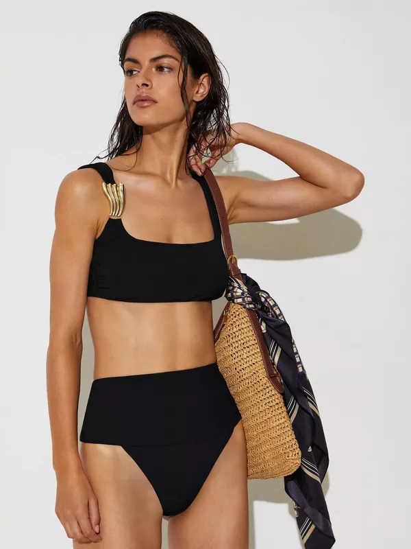 Reiss Alba High Waisted Bikini Bottoms, Black