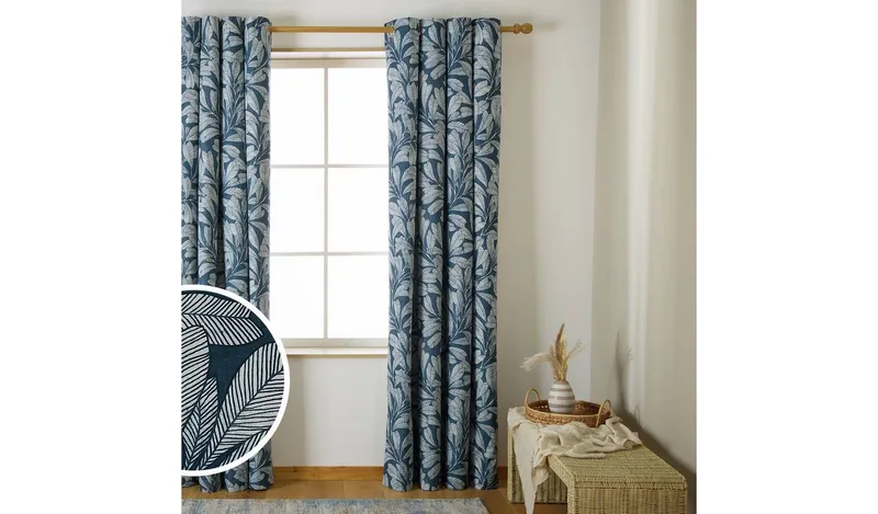 Habitat Leaf Blackout Eyelet Curtain - Blue