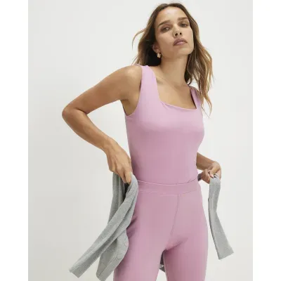 Pink Sleeveless Square Neck Bodysuit
