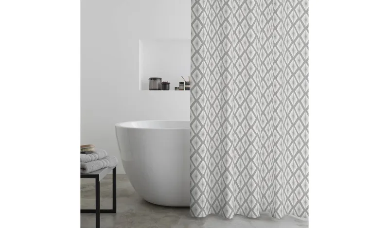 Catherine Lansfield Diamond Tile Shower Curtain-Silver Grey