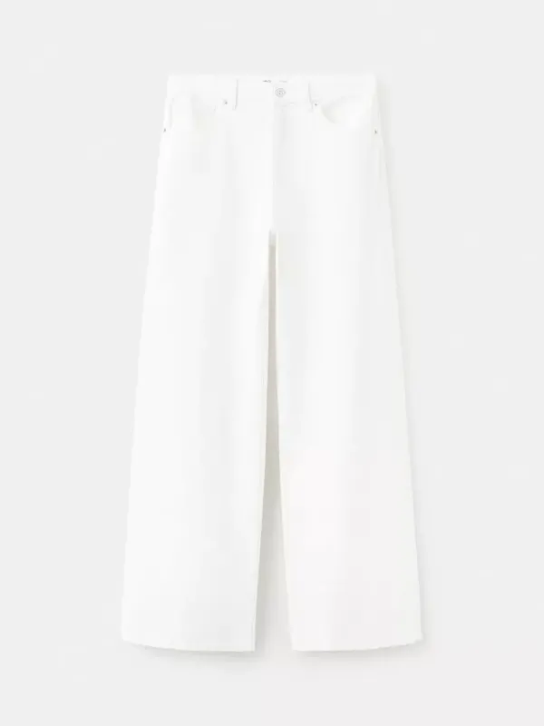 Mango Mid Rise Wide Leg Jeans, White