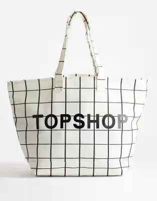 large printed canvas tote bag in check