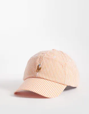 icon logo seersucker baseball cap in peach