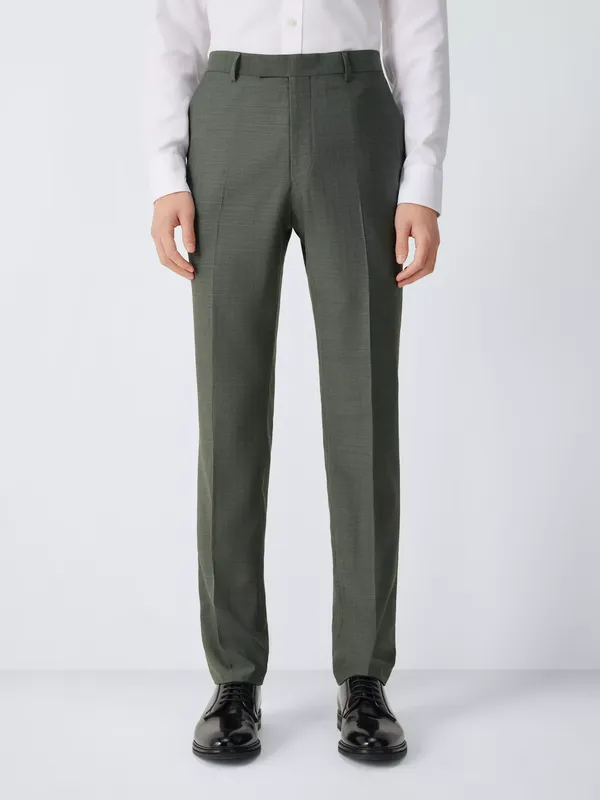 John Lewis Herringbone Wool Slim Fit Suit Trousers, Green