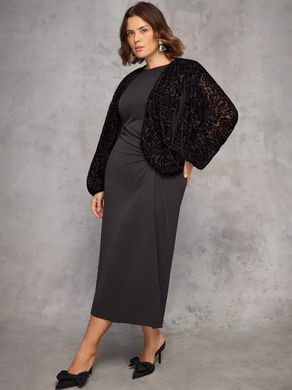 Live Unlimited Curve Velvet Burnout Shrug, Black