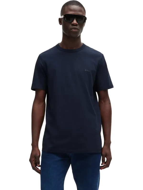BOSS Cotton Regular Fit Short Sleeve Plain Logo T-Shirt, Dark Blue