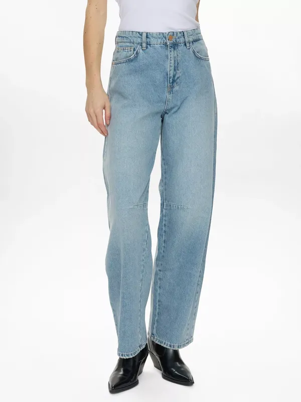 Numph Seville High Rise Barrel Leg Jeans, Light Blue Denim