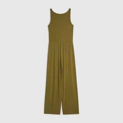 Khaki Cupro Sleeveless Jumpsuit